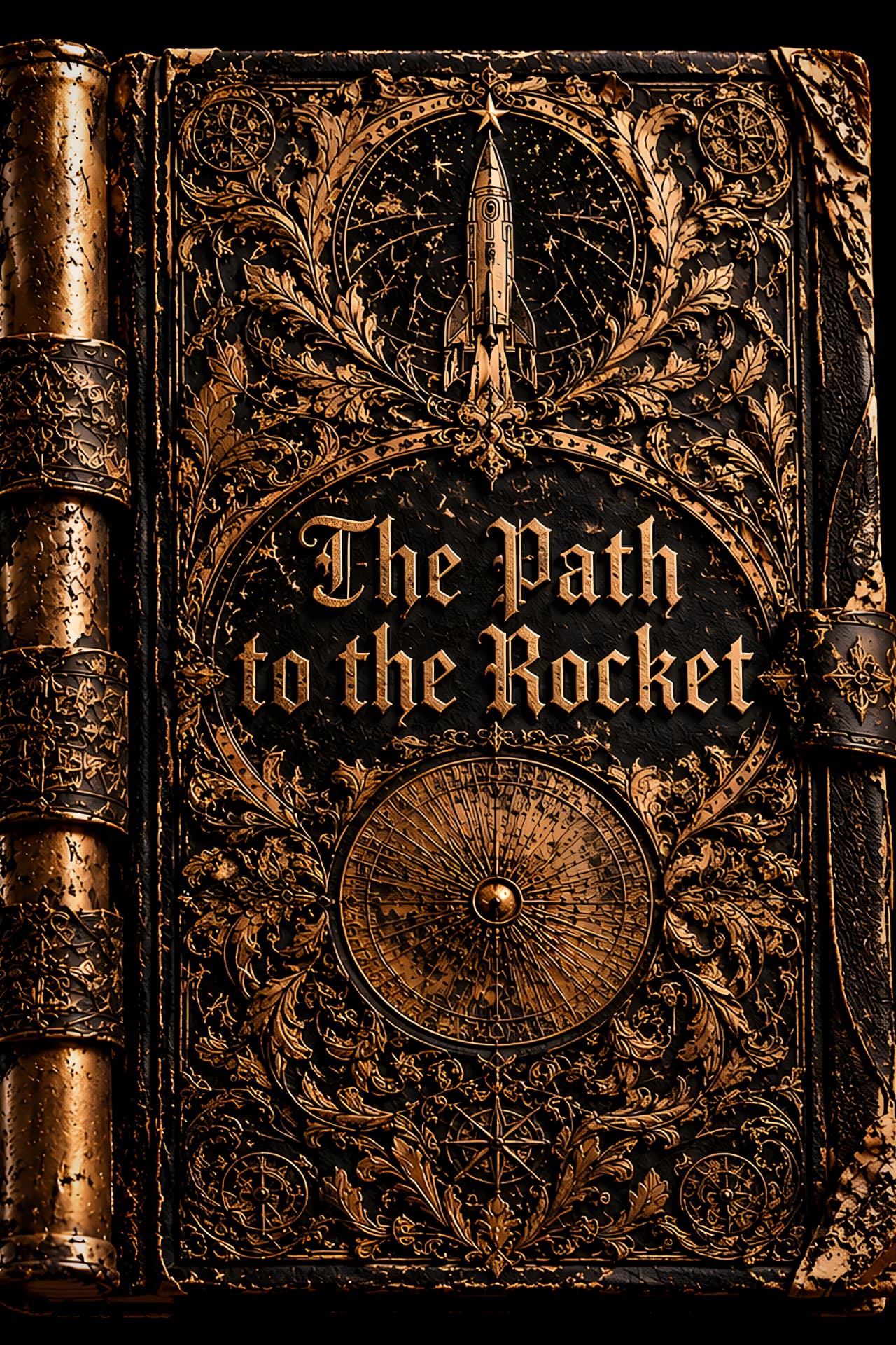 The Path to the Rocket — ornate black and gold leather book cover